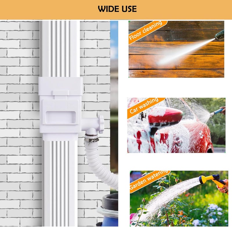 XPINYT Rain Barrel Diverter Kit, Downspout Diverter Fits for 2"x 3" or 3"x 4" Standard Downspout, Rainwater Collection System with Adjustable Valve and Filter,5ft Hose(White) - Image 4
